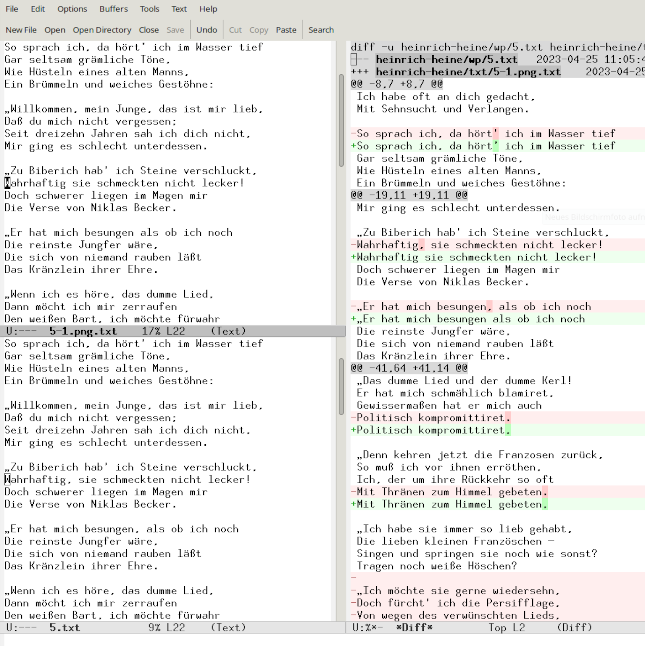 Textabgleich mit diff im Emacs-Editor